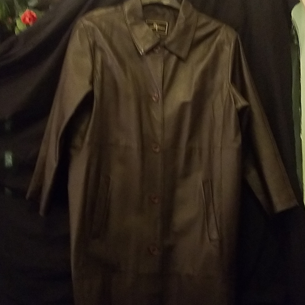 Ladies full length leather coat
